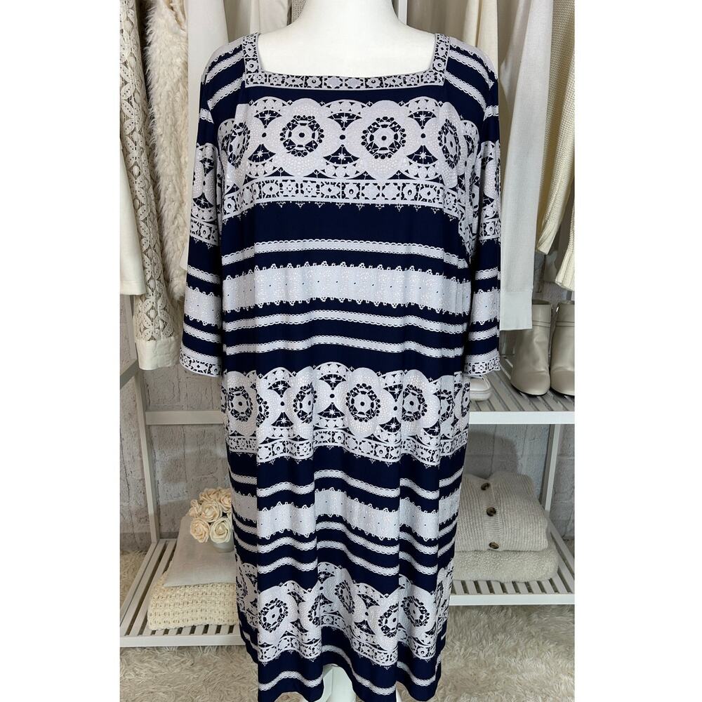 Sandra Darren Women's Size 22W Navy and White Striped Sheath Dress #0525